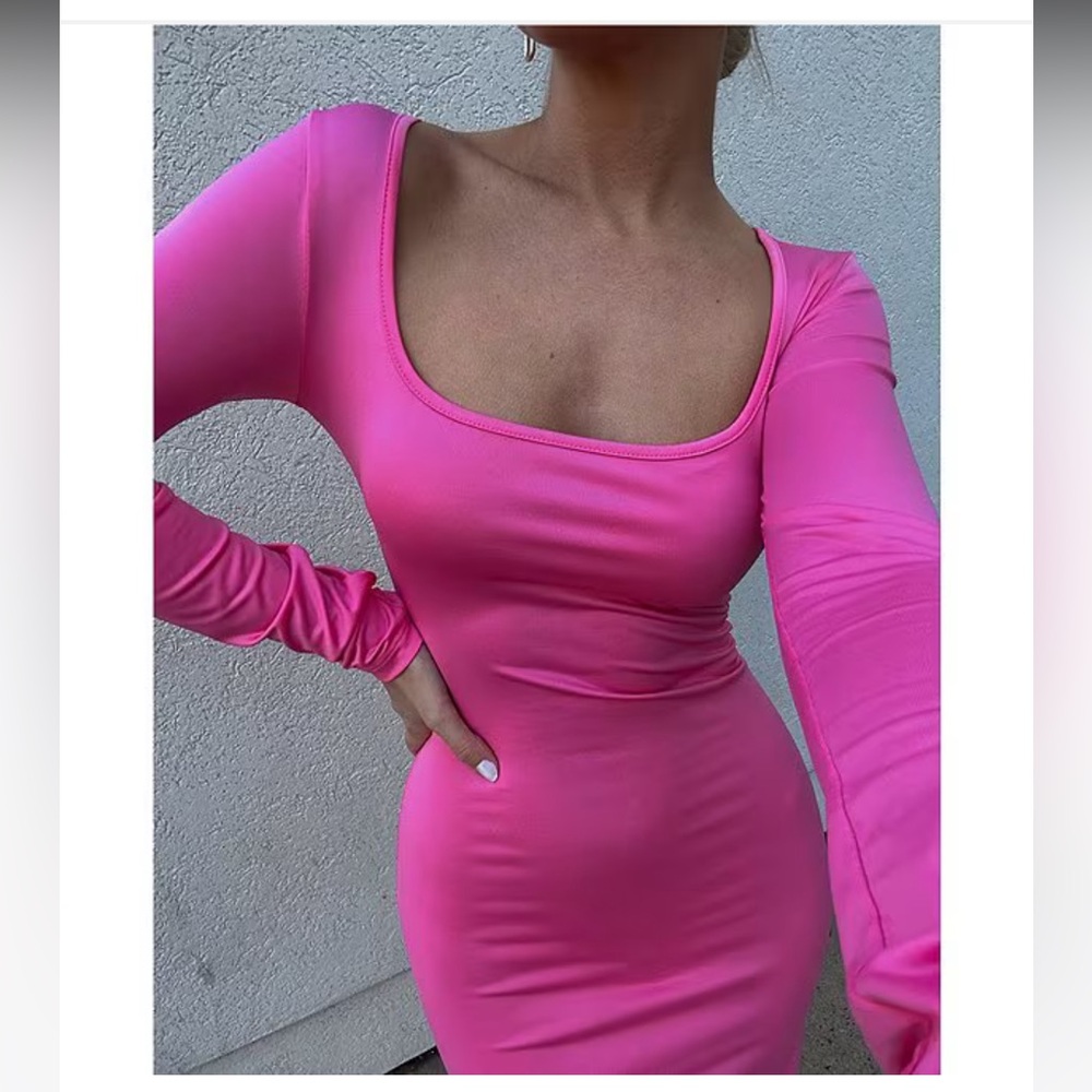 NWT Gianni Bini Column Icon Knit Scoop Neck Long Sleeve Bodycon Midi Dress - Picture 3 of 8